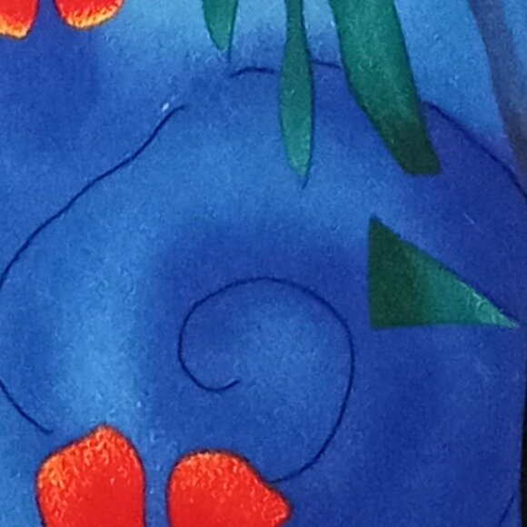 FUNKY BOLD TROPICAL PRINT FLORAL BLUE RED SILK TIE - Picture 5 of 6